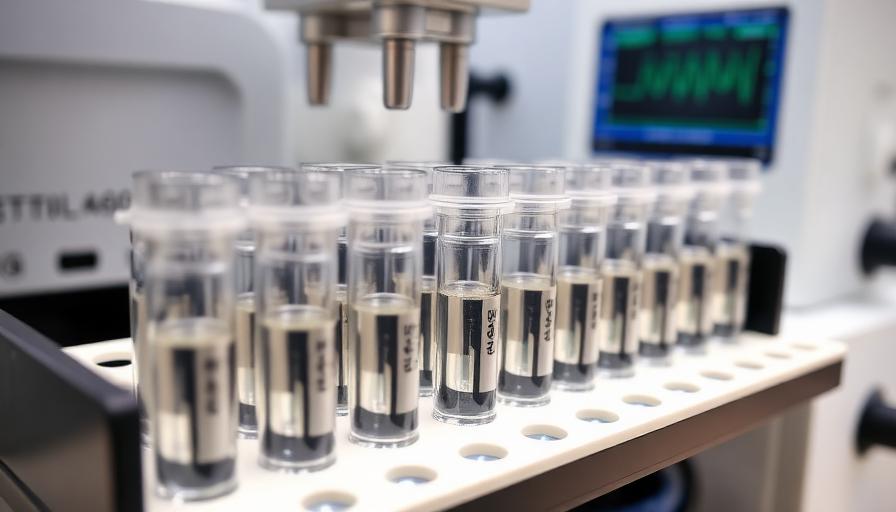HPLC purity testing system analyzing research peptide samples with chromatogram output