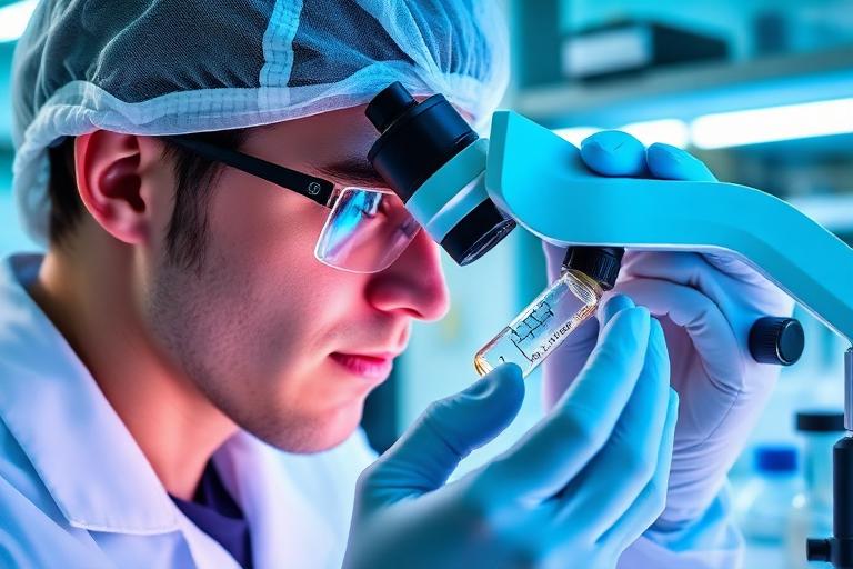Laboratory scientist verifying peptide identity using mass spectrometry analysis